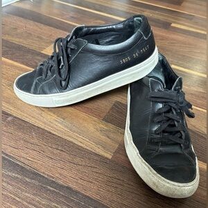 Woman‎ By Common Projects Black Solid Leather Low Top Sneaker Achilles Sz 6 36